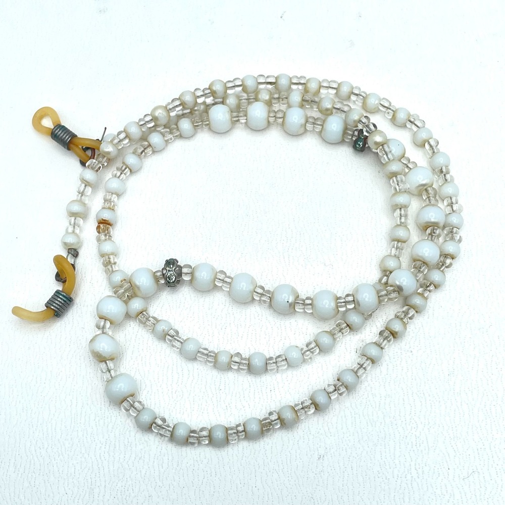 VTG Adjustable Silver-Tone Classic Fashion White Milk Round Glass Beads Necklace